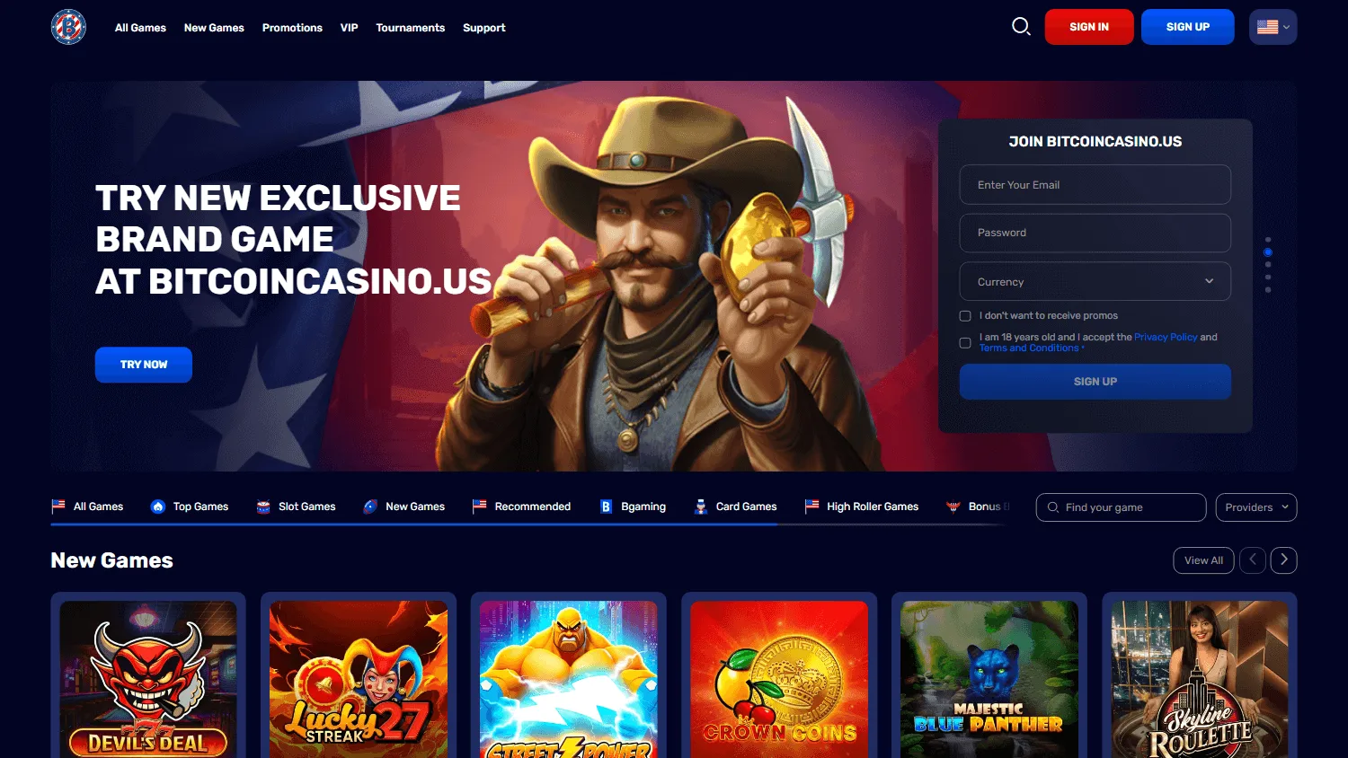 7 Bit Casino desktop home screen with casino offers and playing options