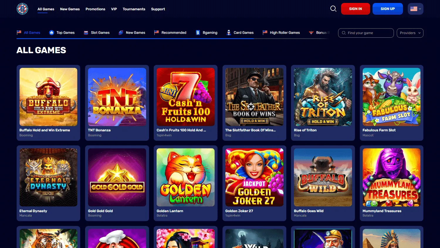 7 Bit Casino desktop games area with casino categories and titles